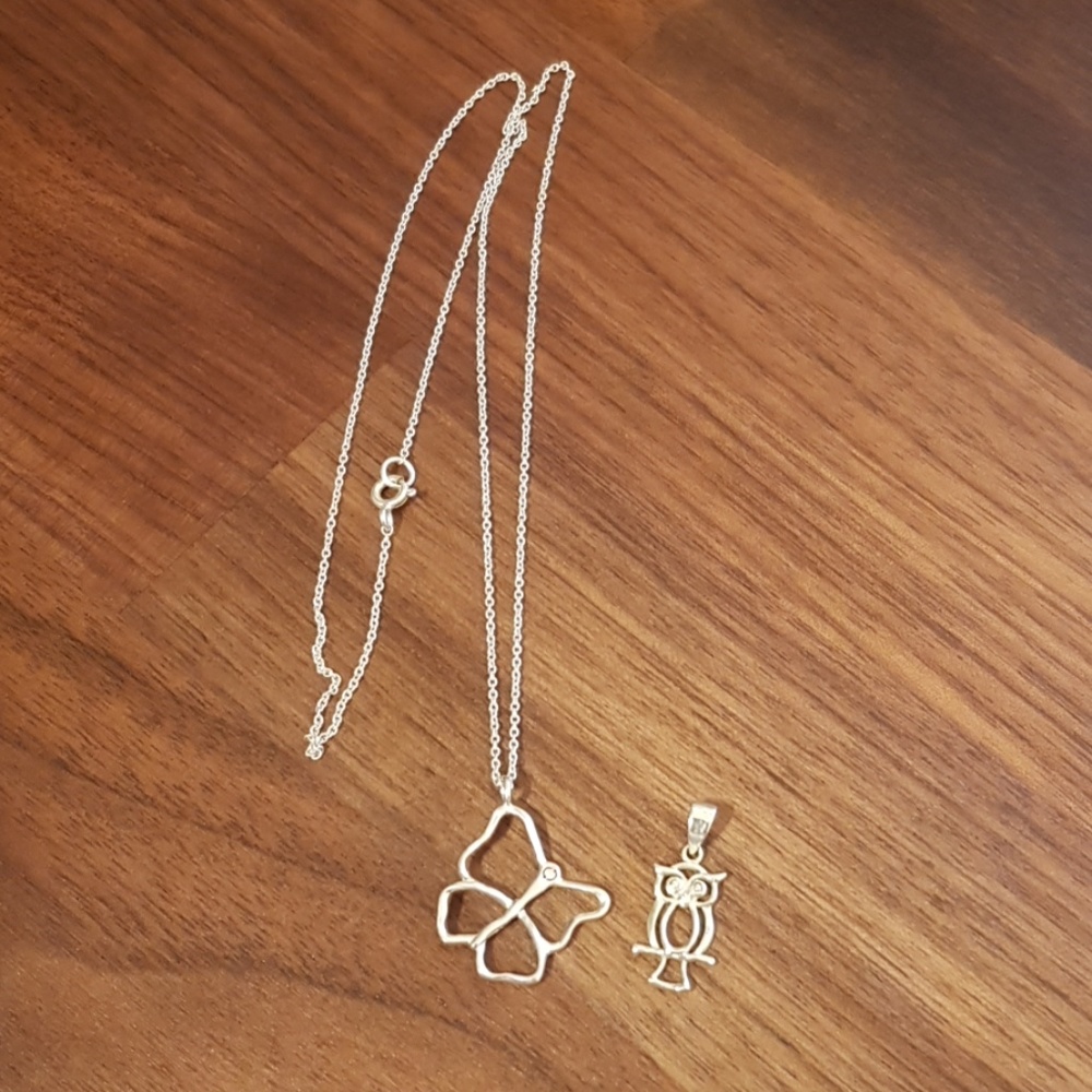 18 inches sterling silver necklace butterfly owl